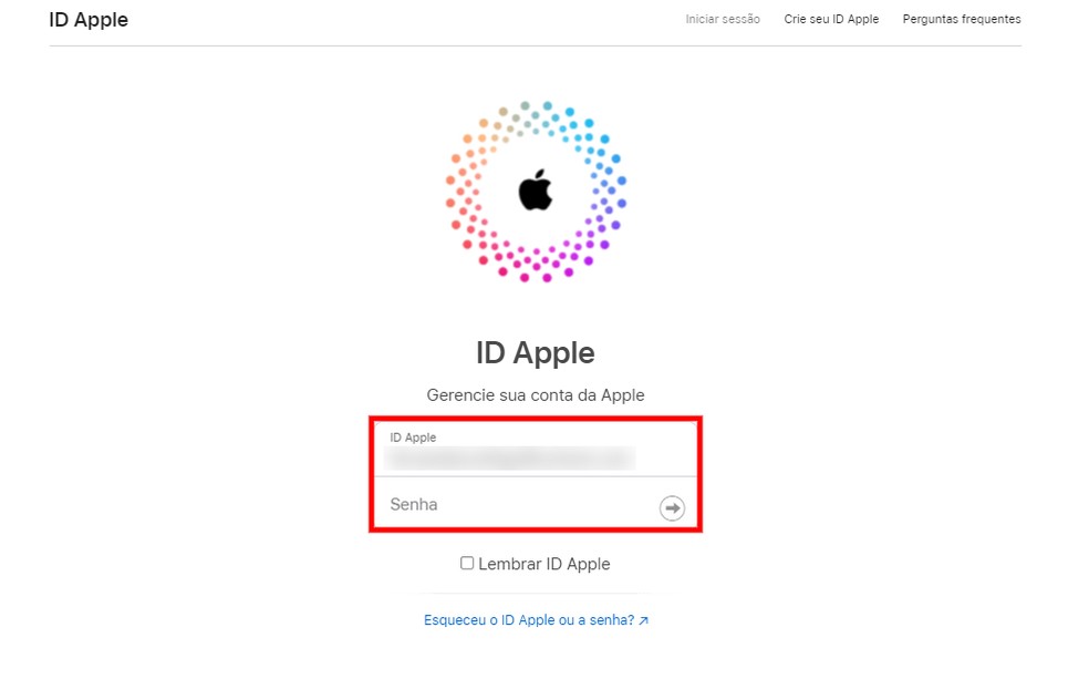 Faça login com sua Apple ID para ser identificado — Foto: Reprodução/Rodrigo Fernandes