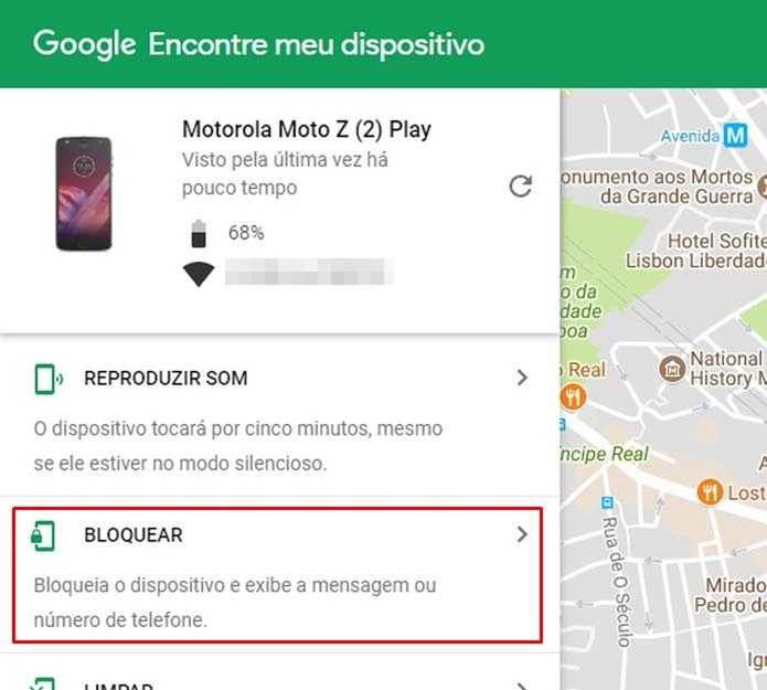 O serviço do Google permite bloquear o dispositivo remotamente (Foto: Reprodução/Taysa Coelho) O serviço do Google permite bloquear o dispositivo remotamente (Foto: Reprodução/Taysa Coelho)