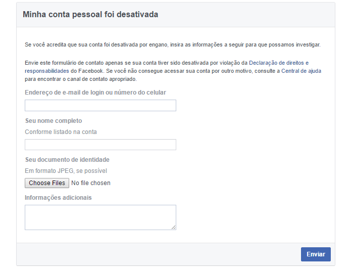 Formulário do Facebook ajuda a recuperar acesso a contas (Foto: Reprodução/Facebook)