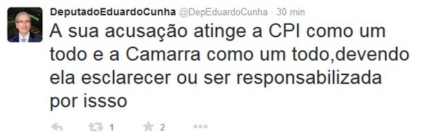 O presidente da Câmara, Eduardo Cunha, comenta no Twitter declarações da advogada Beatriz Catta Preta (Foto: Reprodução / Twitter)