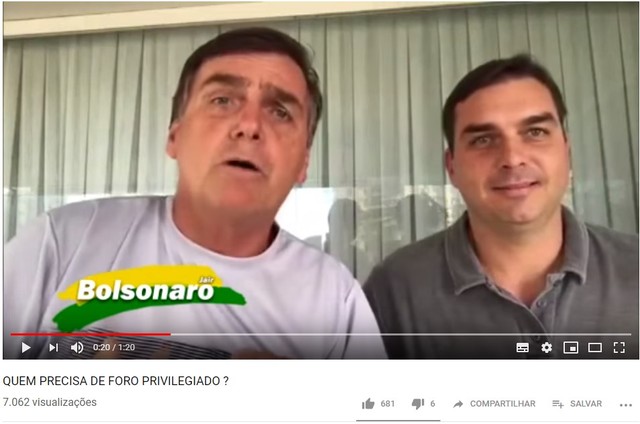 'Eu não quero foro privilegiado', disse Bolsonaro ao lado de Flávio em 2017