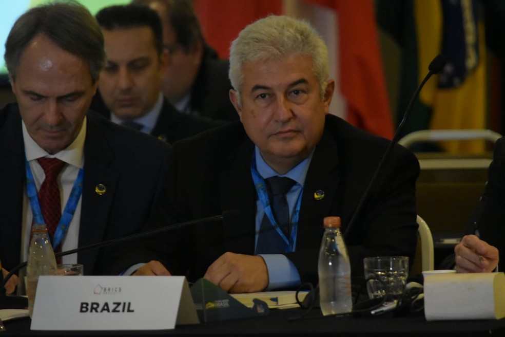 Marcos Pontes em reunião do Brics nesta sexta-feira em Paulínia — Foto: Fernando Evans/G1