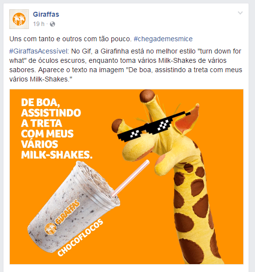 Giraffas também usou a rede social para comentar o assunto (Foto: Reprodução/Facebook)