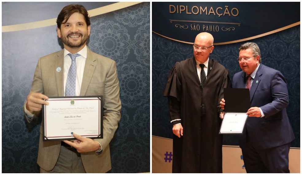 Os deputados André do Prado (PL) e Carlão Pignatari (PSDB) são diplomados para novo mandato na Alesp. — Foto: Divulgação 