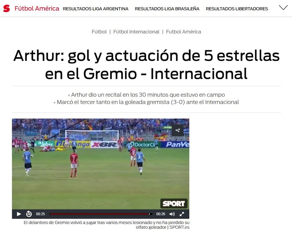 Sport: "Atuação cinco estrelas" (Foto: reprodução/Sport.es)