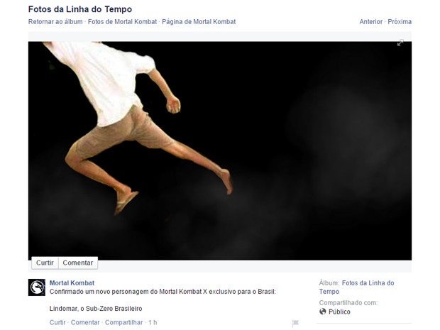 Página de 'Mortal Kombat' no Facebook confirma Lindomar, o Sub-Zero brasileiro, no game 'Mortal Kombat X' (Foto: Reprodução/Facebook)
