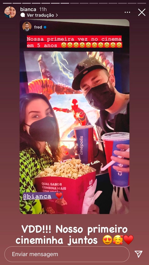 Bianca Andrade e Fred vão juntos ao cinema pela primeira vez em cinco anos de relacionamento (Foto: Reprodução/Instagram)