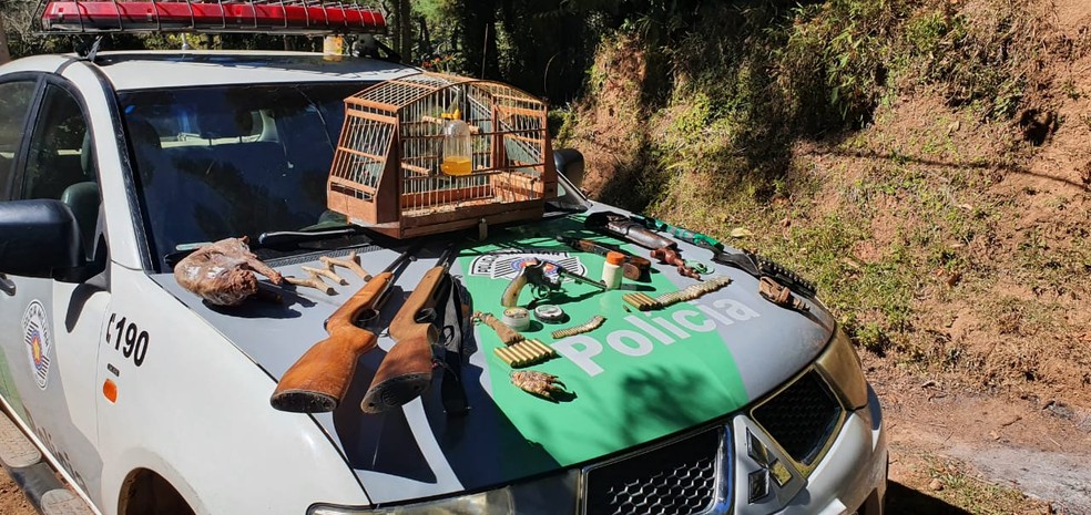 Apreens&atilde;o de armas em Santo Ant&ocirc;nio do Pinhal &mdash; Foto: Divulga&ccedil;&atilde;o/Pol&iacute;cia Ambiental