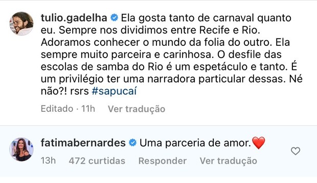 Fátima Bernardes e Túlio Gadelha (Foto: Reprodução / Instagram)