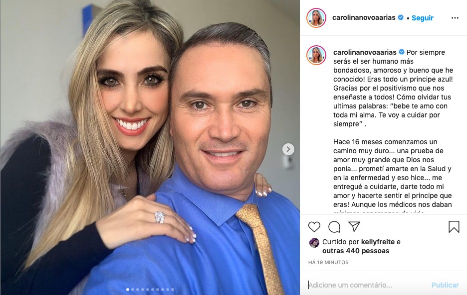 O post da jornalista Carolina Novoa lamentando a morte do marido, o também jornalista Edgardo del Villar (Foto: Instagram)