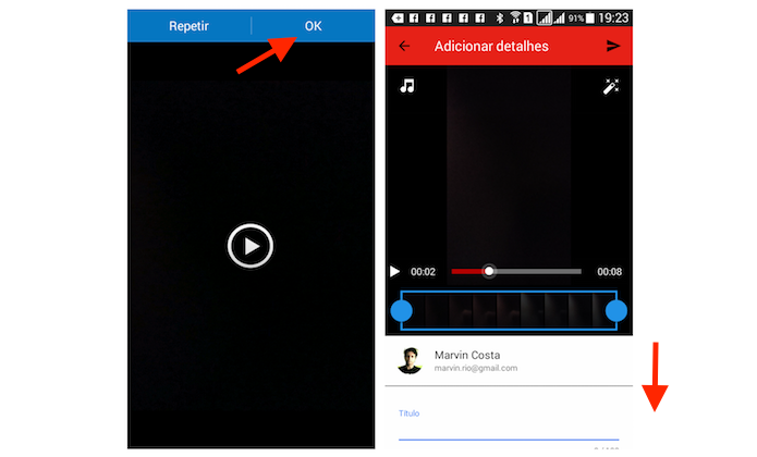 Acessando a ferramenta de edição de vídeos do aplicativo do YouTube para Android (Foto: Reprodução/Marvin Costa)