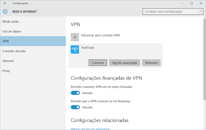 Opções da conexão VPN (Foto: Reprodução/Helito Bijora) 