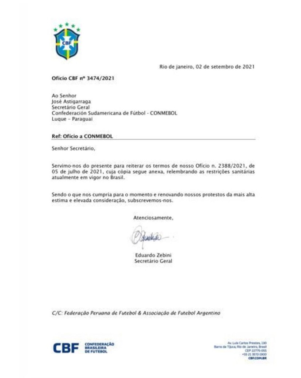 CBF alertou AFA sobre restrições sanitárias no Brasil — Foto: ge
