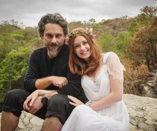 Marina Ruy Barbosa e Alexandre Nero nas gravações do casamento de Maria Isis e José Alfredo | Alex Carvalho/TV Globo