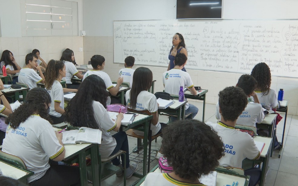 Sala de aula de escola estadual em Goiás. — Foto: Reprodução/TV Anhanguera