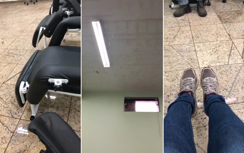 Goteiras na UPA da Avenida Treze de Maio alagam sala de medicação — Foto: Reprodução