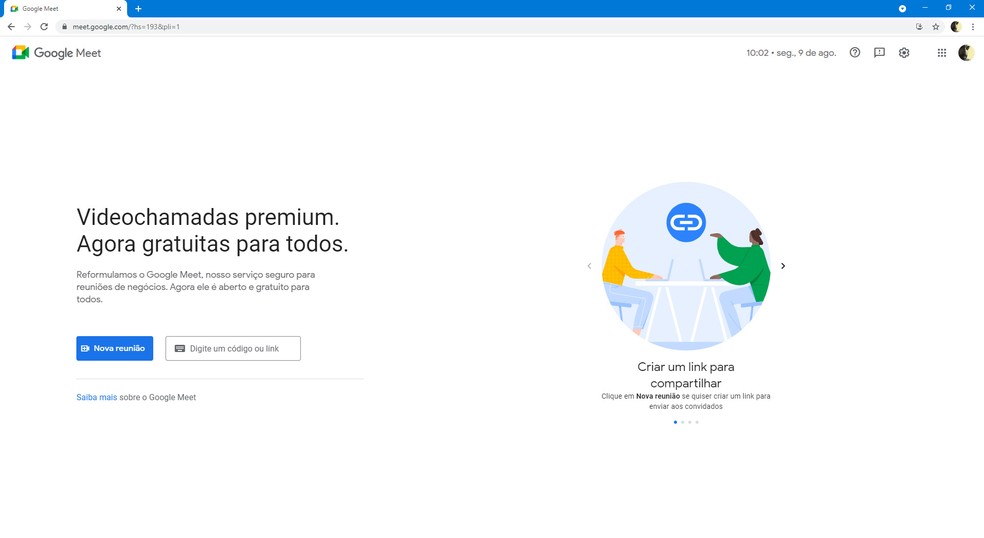 Google Meet é fácil de usar: é possível criar uma nova reunião ou se unir a uma em andamento com um código de participação — Foto: Reprodução/Filipe Garrett