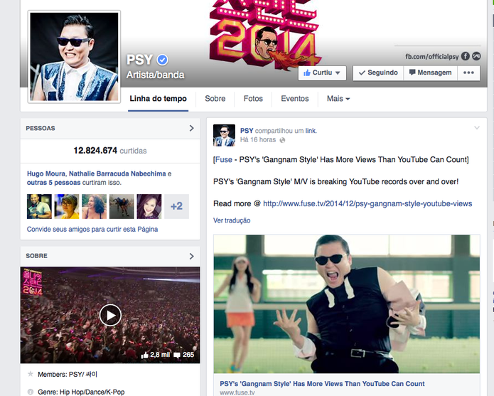 Página oficial de PSY no Facebook celebra mais um recorde que 'quebrou o YouTube' (Foto: Reprodução/YouTube)