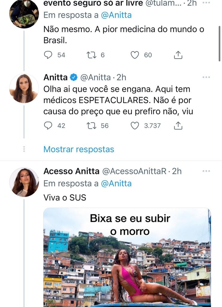 Anitta defende médicos brasileiros (Foto: Reprodução/Twitter)