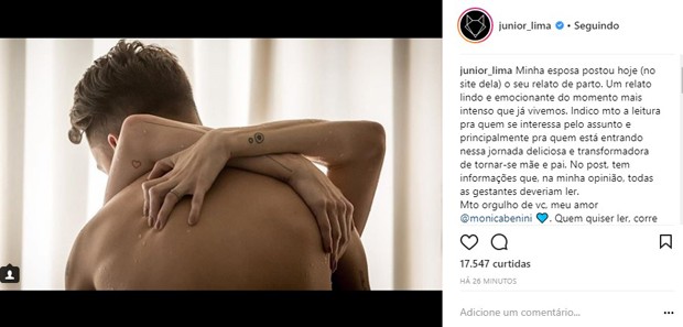 Junior Lima se manifesta sobre desabafo de Monica Benini (Foto: Reprodução/Instagram)