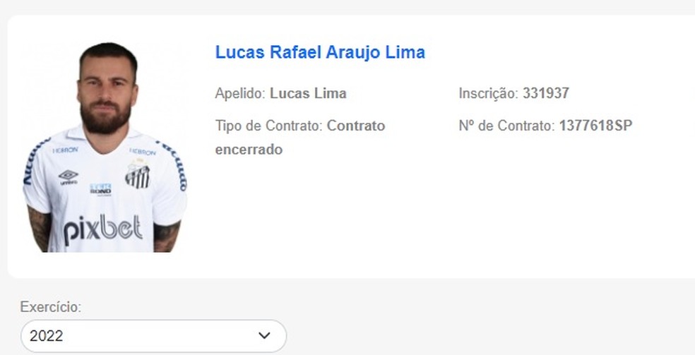 Lucas Lima aparece com a nova camisa do Santos na CBF — Foto: Reprodução