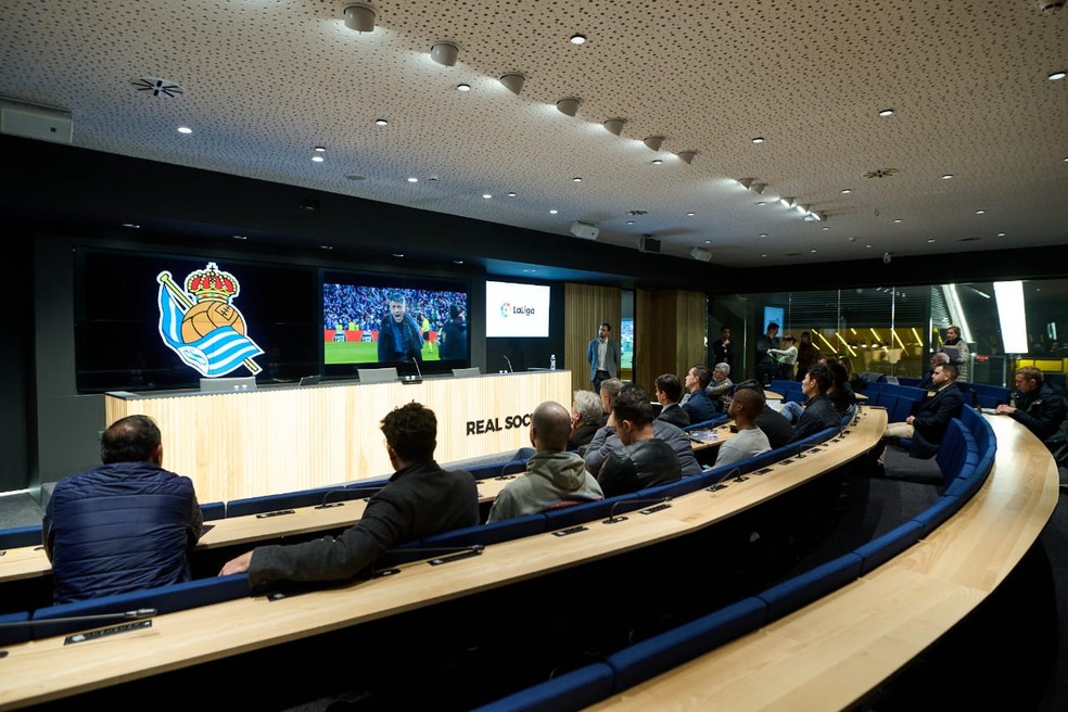 Apresentação de LaLiga durante evento no estádio Reale Arena, da Real Sociedad — Foto: Daniel Fernandéz / LaLiga