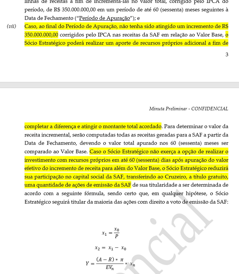 Trecho de contrato entre Ronaldo e Cruzeiro — Foto: Reprodução