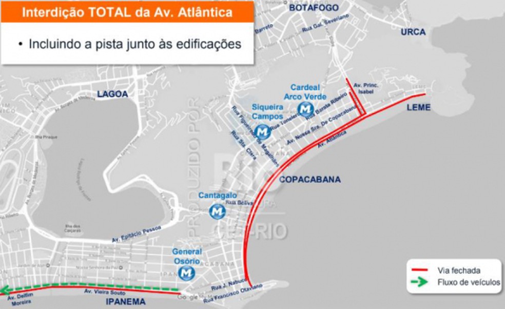 Interdição da Avenida Atlântica, em Copacabana, acontecerá a partir das 16h de sábado (31) — Foto: Divulgação/ Prefeitura do Rio