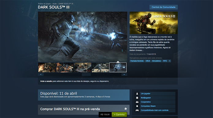 Confira os requisitos de Dark Souls 3 e saiba como reservar o game no PC, Xbox One e PS4 (Foto: Reprodução/Murilo Molina)