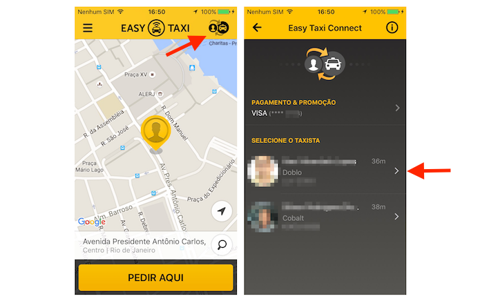 Encontrando um taxista com a função Taxi Connect do Easy Taxi (Foto: Reprodução/Marvin Costa)