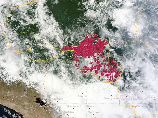 Satélite mostra onde regiões onde houve mais incêndios  (Foto: Inpe/ Reprodução)