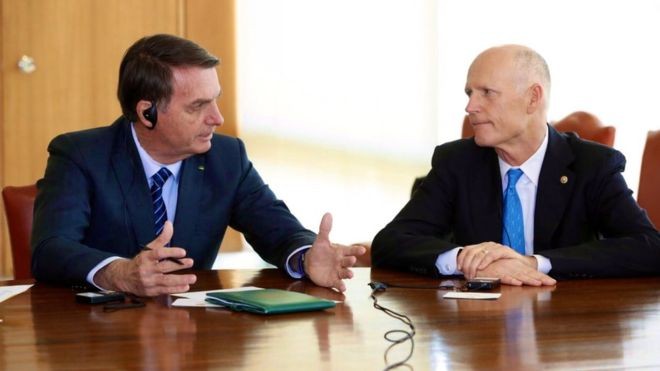 Senador americano Rick Scott, republicano do Estado da Flórida, convidou Bolsonaro para visita aos Estados Unidos; os dois já haviam se encontrado em outubro do ano passado (Foto: TWITTER/REPRODUÇÃO)