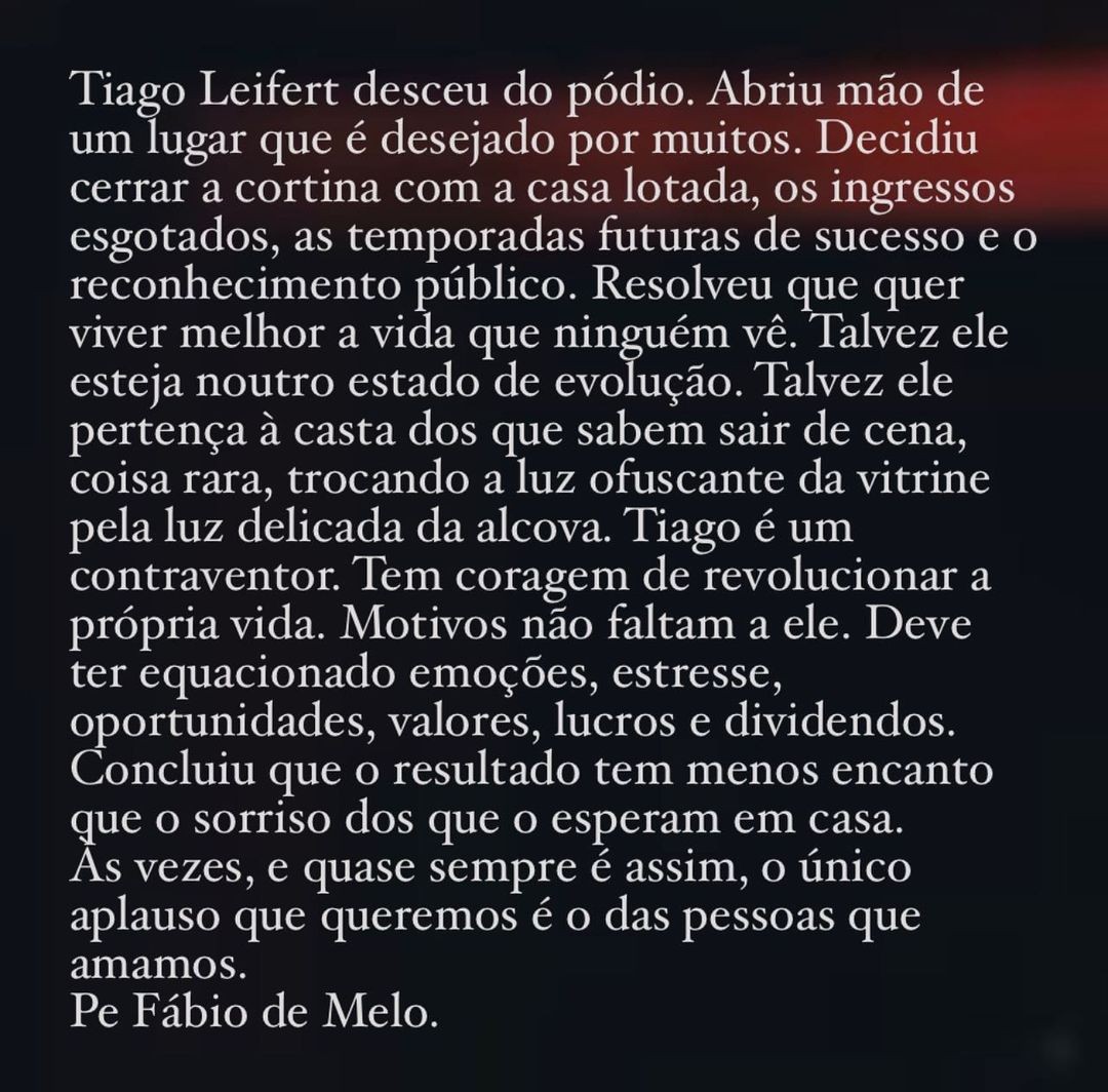 Fábio de Melo comenta decisão de Tiago Leifert de deixar TV Globo: 