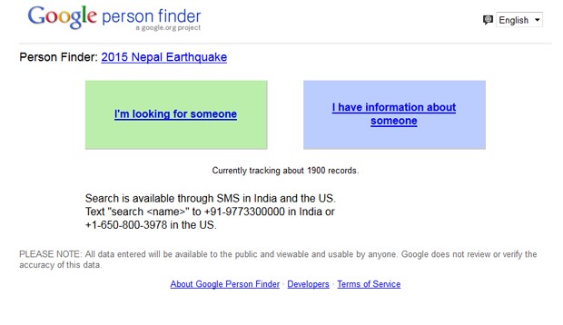 Google lançou ferramenta Person Finder para ajudar a encontrar pessoas na região do terremoto do Nepal (Foto: Reprodução/Google)