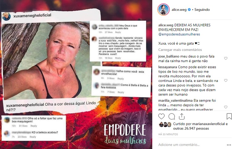 Alice Wegmann e outras celebridades postaram apoio à apresentadora  (Foto: reprodução Instagram )