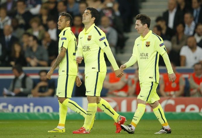 Messi, Luis Suárez e Neymar - Barcelona x PSG (Foto: Reuters)