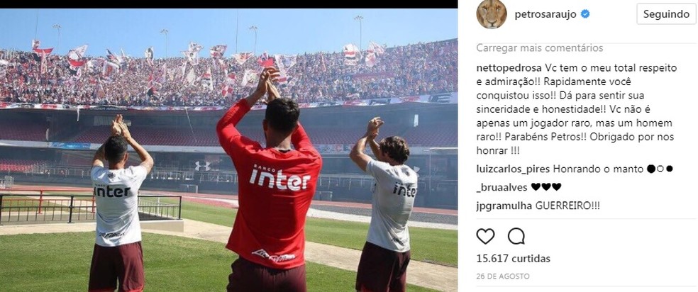 Comentários no instagram de Petros exaltam o jogador (Foto: Reprodução)