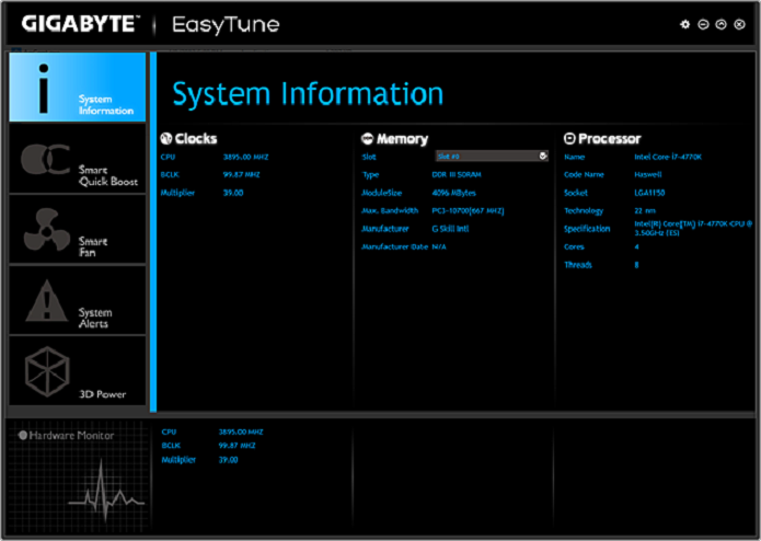 EasyTune é um utilitário da Gigabyte para ajudar a fazer undervolting (Foto: Divulgação/Gigabyte) 
