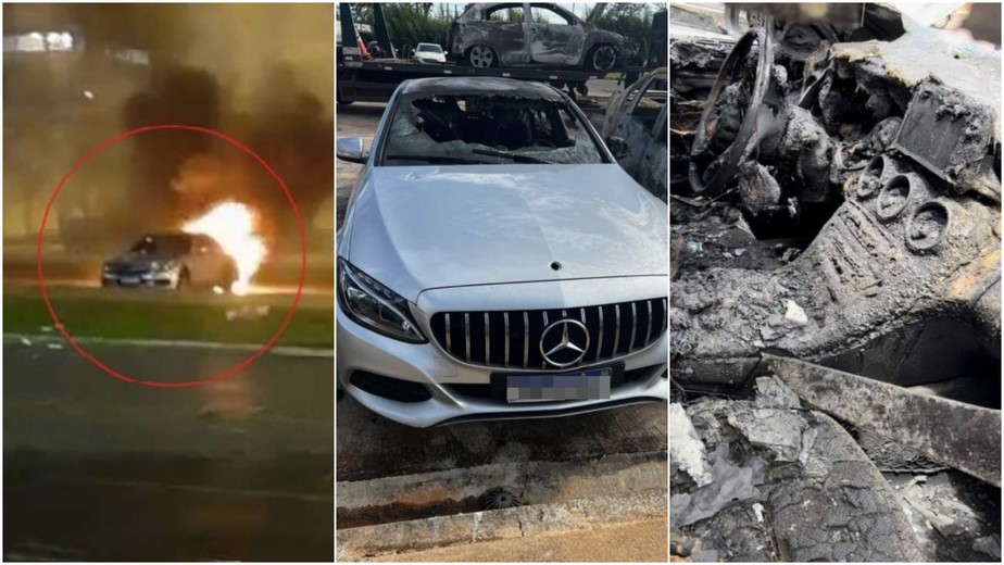 Mercedes Benz C-180 de empresário é queimada durante protesto em Brasília