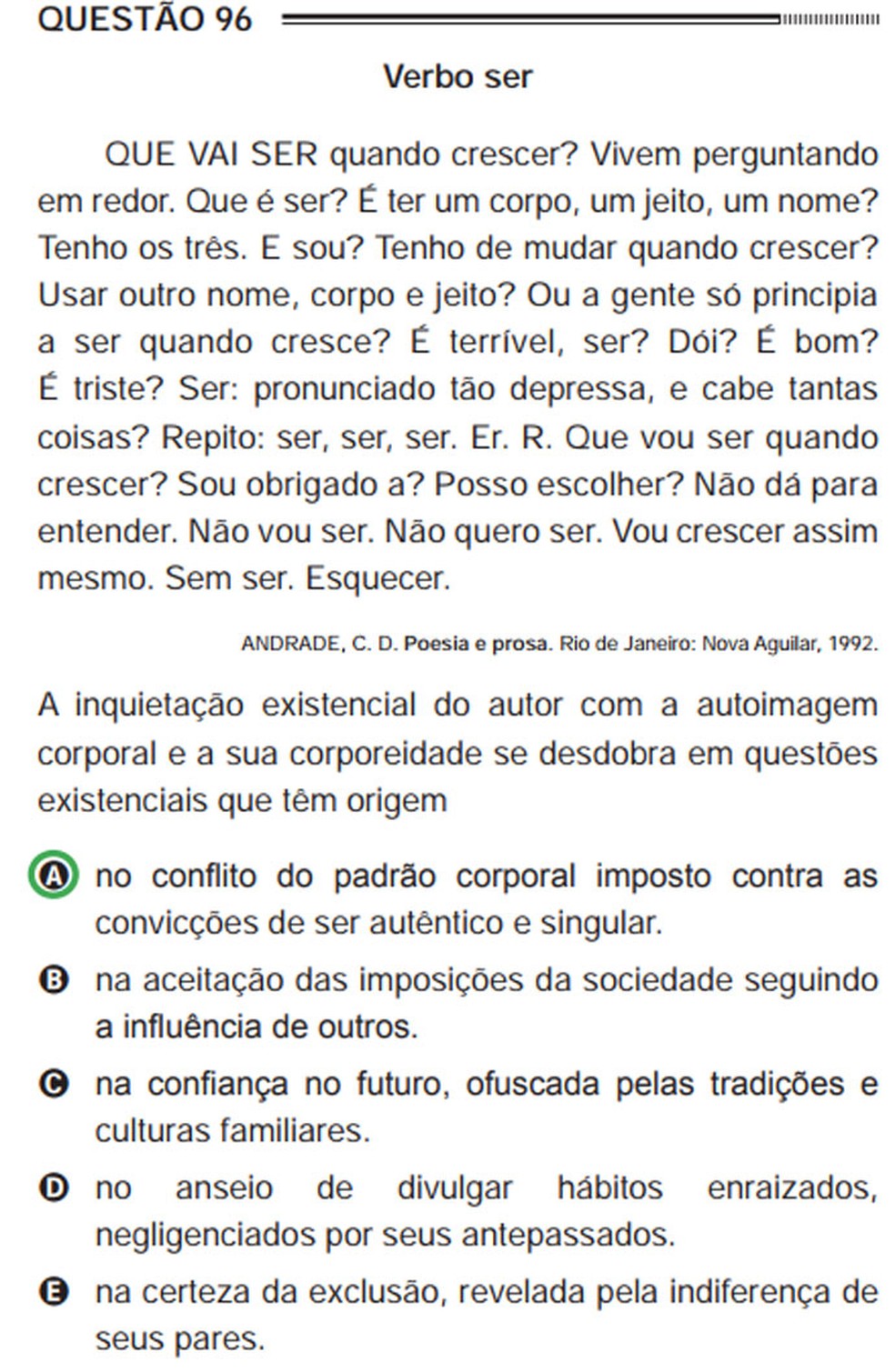 Enem 2012 questão 96 prova rosa (Foto: Reprodução)