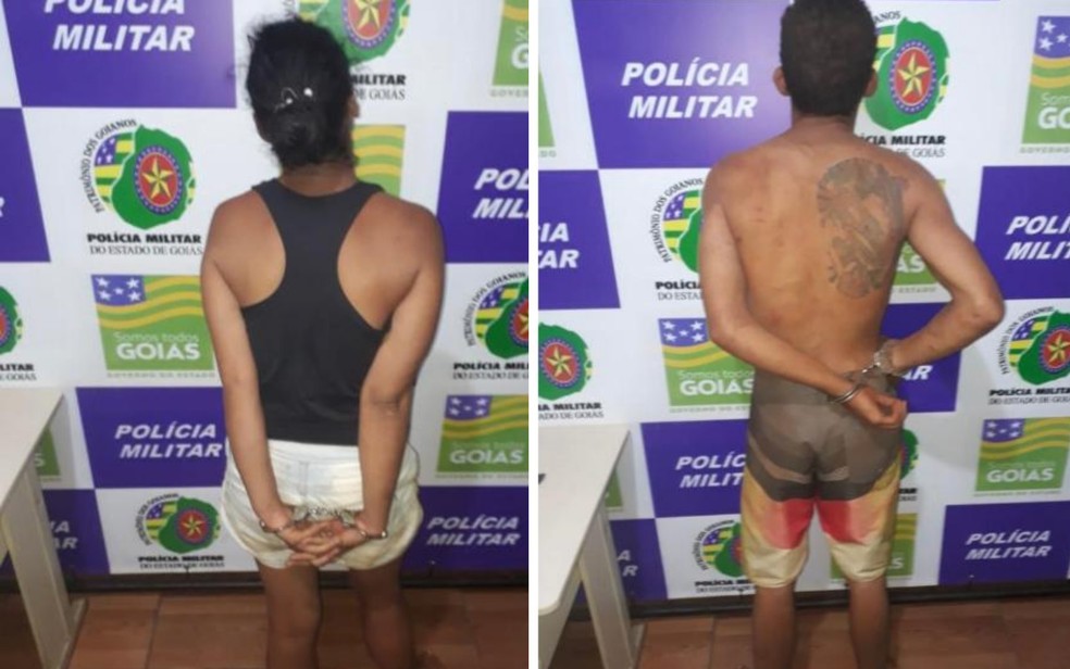 Casal foi preso após agredir PM em Rio Verde, Goiás — Foto: Reprodução/TV Anhanguera