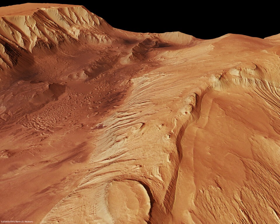 O cânion Candor Chasma, um dos maiores cânions no sistema de cânions Valles Marineris em Marte (Foto: ESA/DLR/FU Berlin (G. Neukum))