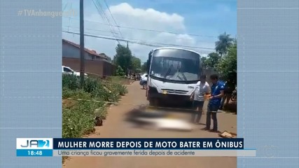Mulher morre e criança fica feriado após bater com motocicleta em ônibus