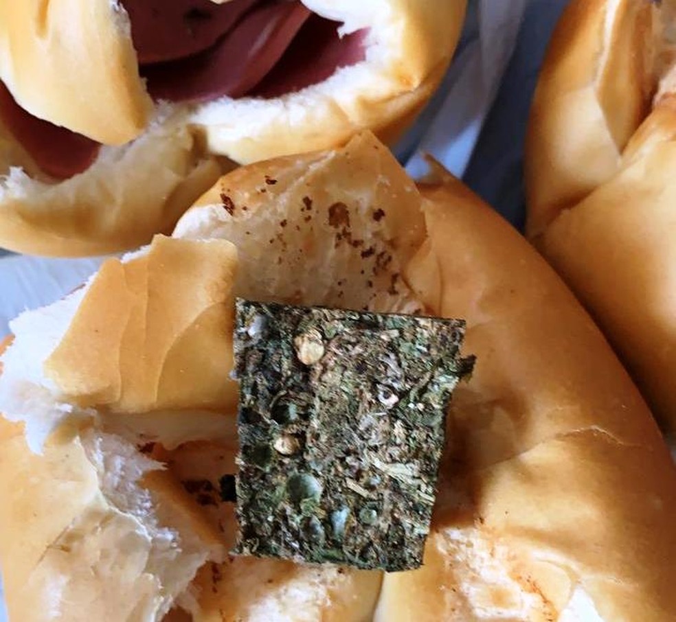 Pão com mortadela e maconha foi apreendido pela PM em Patos de Minas com jovem de 20 anos — Foto: Polícia Militar/Divulgação