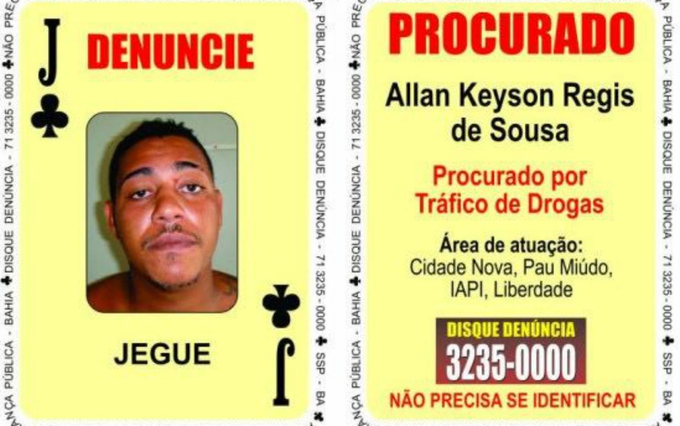 Homem era o valete de paus do Baralho do Crime da Secretaria da Segurança Pública da Bahia (Foto: Divulgação/Polícia Civil)