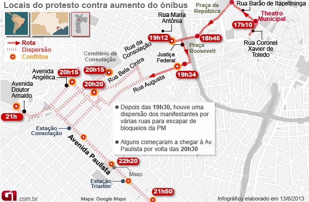 Mapa protestos SP 0h (Foto: Arte/G1)