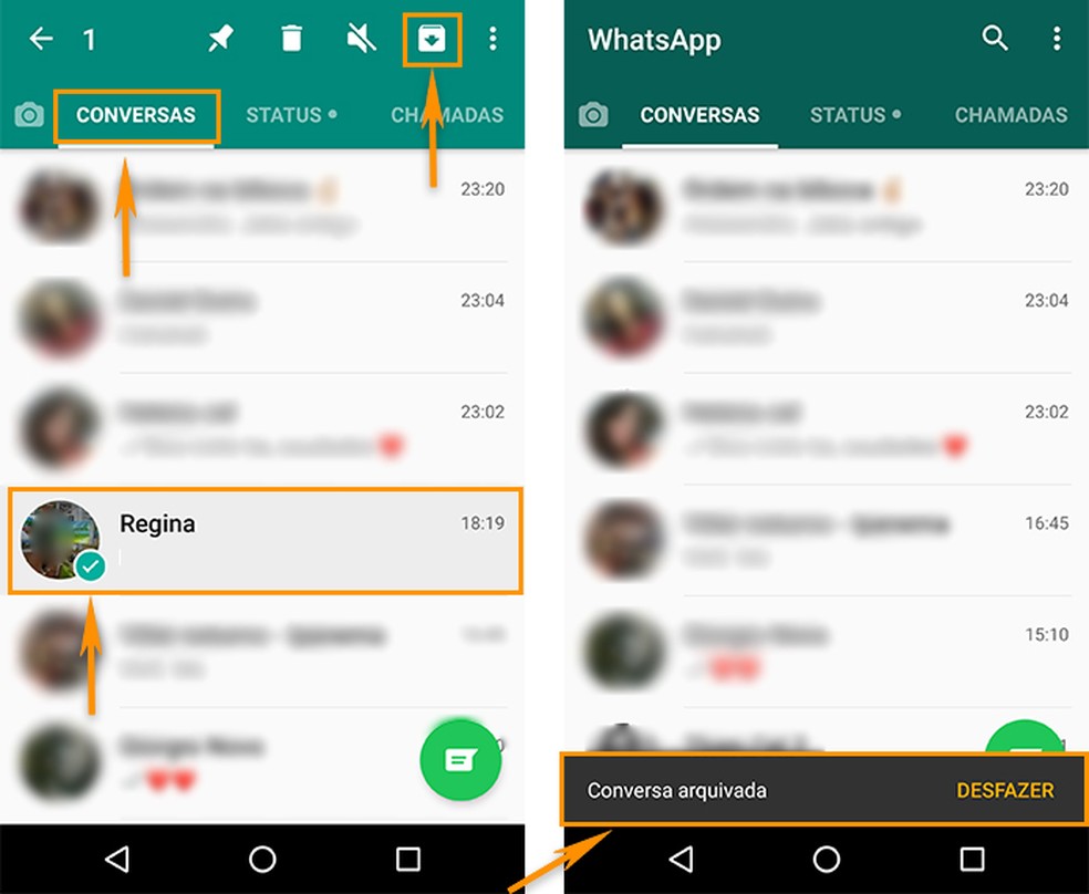 Verificar os chats arquivados no WhatsApp é uma das formas para liberar espaço na memória do celular — Foto: Foto: Reprodução/Barbara Mannara