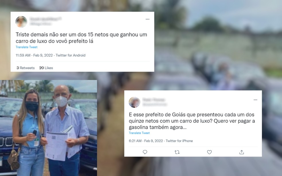 Prefeito que presenteou 15 netos com carros de luxo vira meme na web, em Goiás — Foto: Reprodução/Twitter