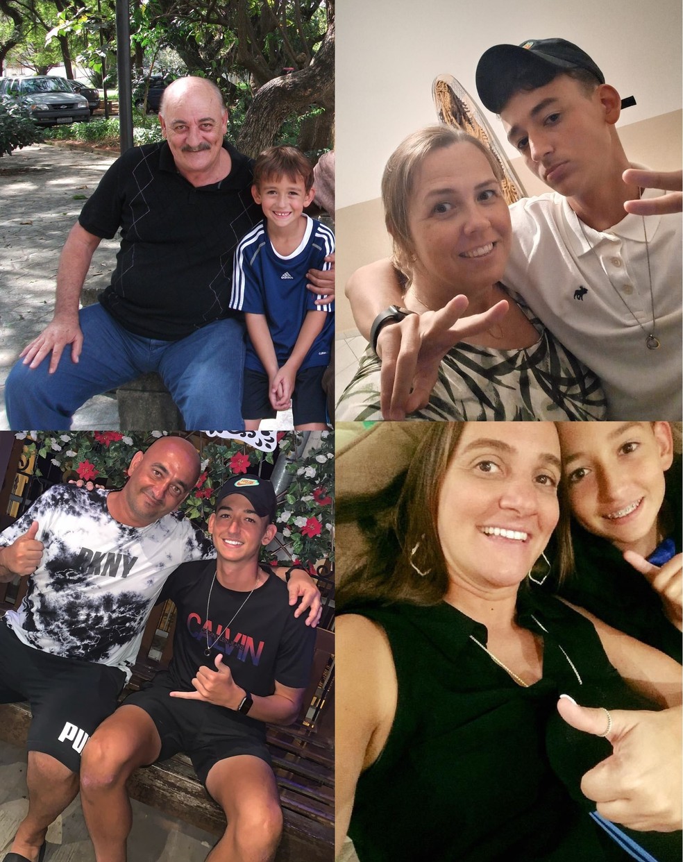 Foto 1: João com o avô, José Luiz Carbone/2: com a mãe, Eloiza Schlickmann/3: com o pai, Rodrigo/4: com a tia, Gabriela — Foto: Arquivo Pessoal