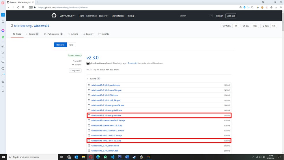 Você encontra versões para rodar em PCs com 32 ou 64 bits, além de edições para Linux e macOS de diversas arquiteturas — Foto: Reprodução/Filipe Garrett